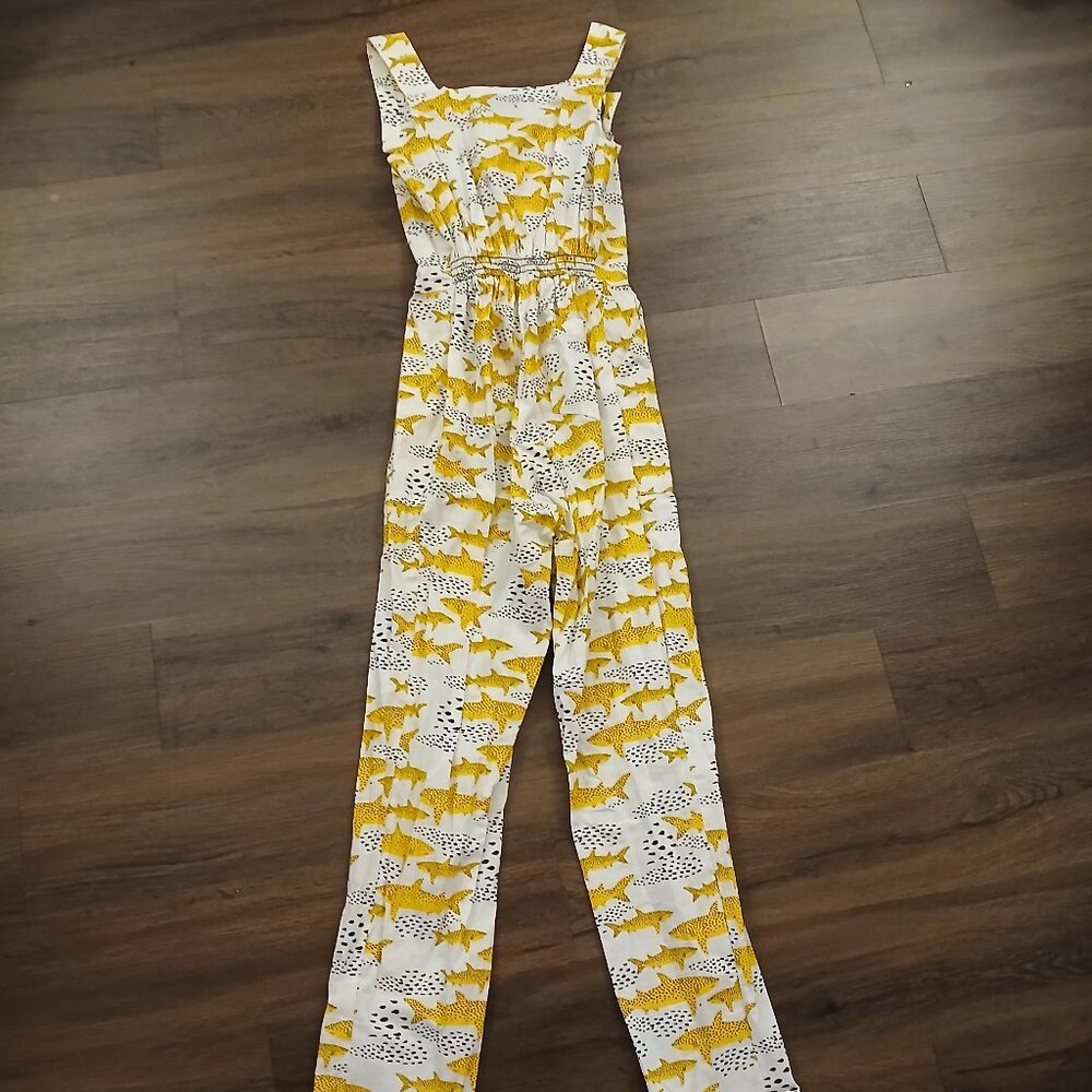 RARE NooWorks Shark Jumpsuit Overalls XS GUC DESIGNER ART GRAPHIC PRINT - Picture 6 of 9
